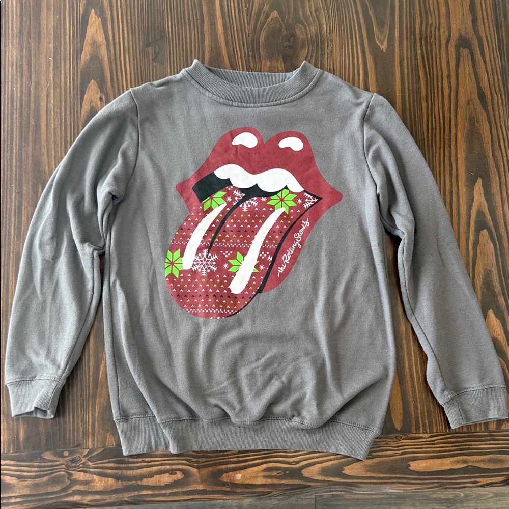 Rolling Stones Christmas Lightweight Sweatshirt Women’s Size Small Gray Party